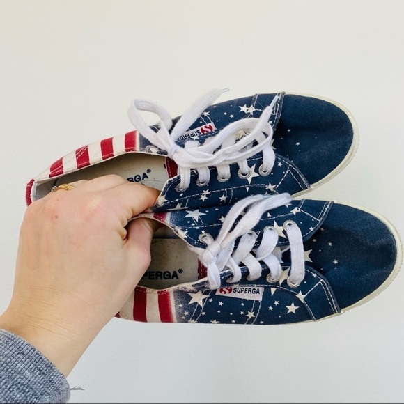 Superga Red & Blue USA Flag Low Top Sneakers Star Spangled Banner Lace up - Picture 7 of 8